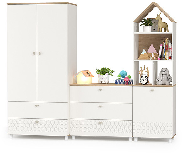 Эйп 13.334 Шкаф для одежды + 13.322 Комод + 13.14 Стеллаж, белый/дуб белый