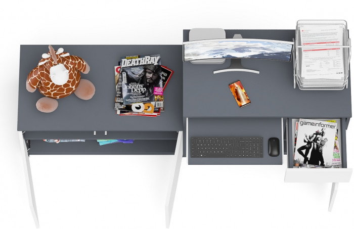 Мори компьютерный стол МС-1 правый + Тумба МА900.1, графит/белый