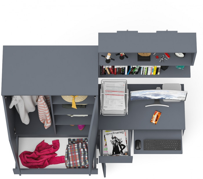 Мори Стол компьютерный МС-1 левый + Шкаф МШ900.1 + Полка 900, цвет графит, ШхГхВ 180,4х50,4х209,6 см., НЕ универсальная сборка