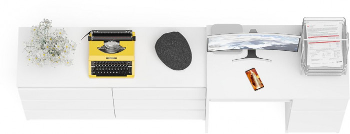 Мори компьютерный стол МС-1 правый + Комод МК1200.6, белый