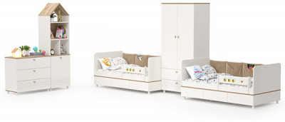 Эйп Детская № 7, цвет белый/дуб белый, 2 х сп. м. 800х1600 мм., б/м, основание есть, макс. нагрузка 80 кг., рекомендуемая высота матраса 120 мм.