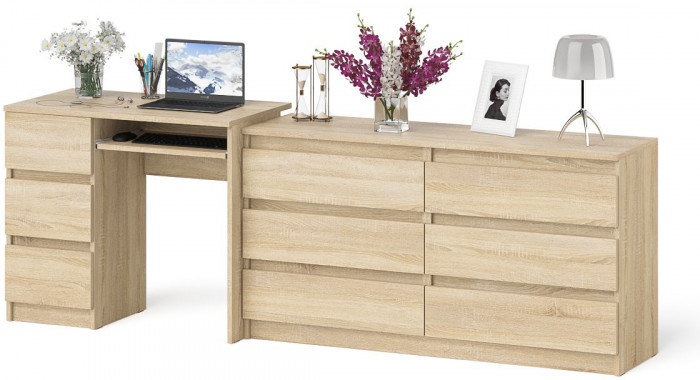 Мори компьютерный стол МС-6 левый + Комод МК1380.6, дуб сонома