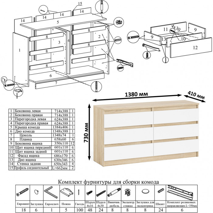 Мори письменный стол МСП1200.1 + Комод МК1380.6, дуб сонома/белый