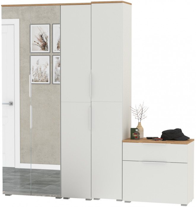 Октава Прихожая 28, белый шагрень/дуб крафт золотой/фасады МДФ белый шагрень