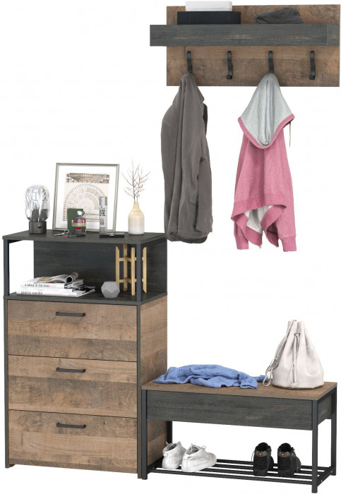 Трувор Прихожая 182, цвет дуб гранж песочный/интра, ШхГхВ 146х37х195 см., универсальная сборка