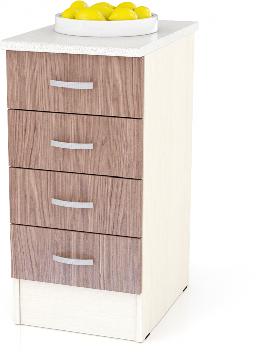 Кухня Мери ШН4Я400 Стол с 4 ящиками 40 см., цвет дуб/ясень шимо тёмный, ШхГхВ 40х60х85 см., универсальная дверь (столешница № 130 сахара белая)