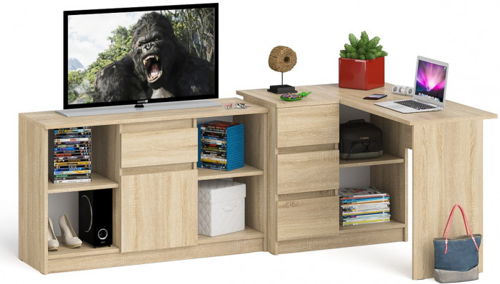 Мори компьютерный стол МС-16 левый + Тумба МТВ1204.1, дуб сонома