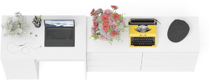 Мори Стол компьютерный МС-6 левый + Комод МК1200.6, цвет белый, ШхГхВ 210,4х50х76,6 см., выдвижные ящики слева, НЕ универсальная сборка