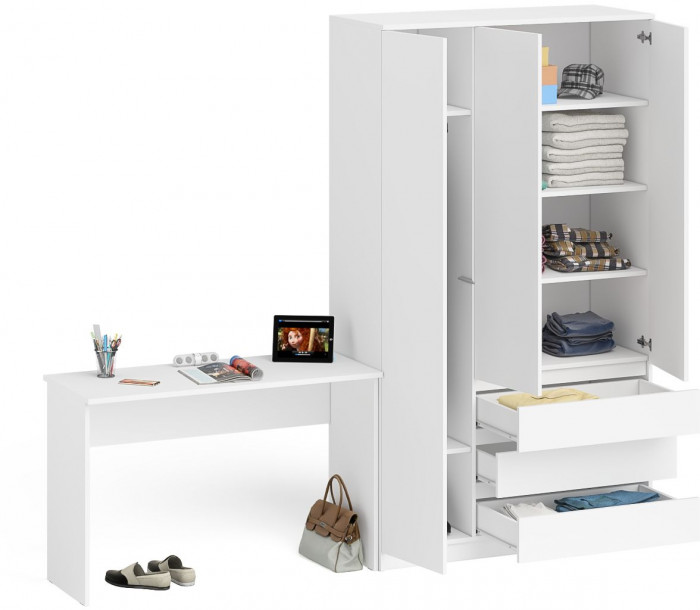 Мори Стол письменный МСП1200.1 + Шкаф МШ1200.1, цвет белый, ШхГхВ 240,8х50,4х209,6 см., универсальная сборка