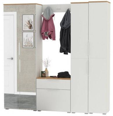 Октава Прихожая 30, цвет белый шагрень/дуб крафт золотой/фасады МДФ белый шагрень, ШхГхВ 193,7х35,4х197,6 см., универсальная сборка