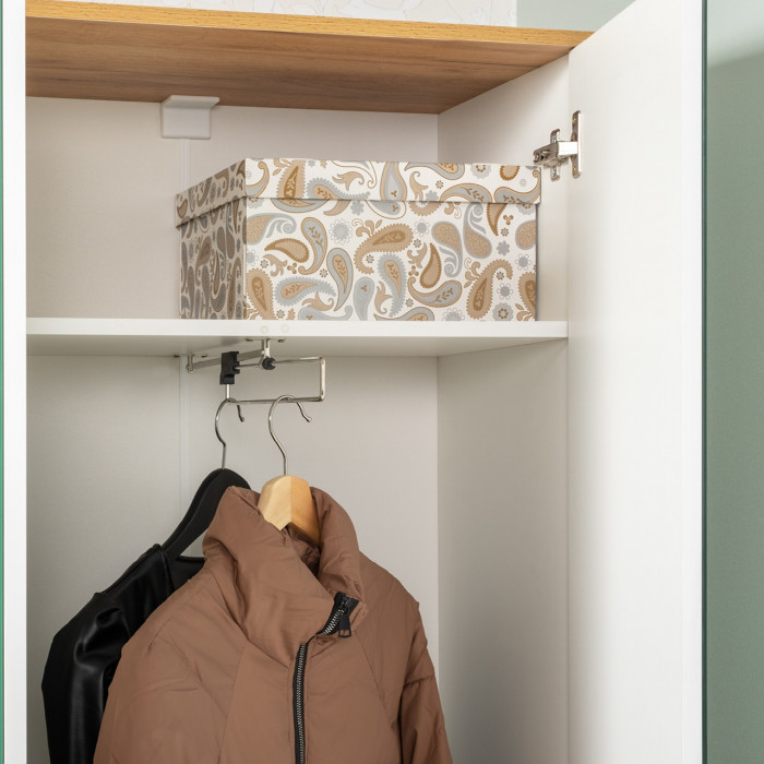 Октава Прихожая 30, цвет белый шагрень/дуб крафт золотой/фасады МДФ белый шагрень, ШхГхВ 193,7х35,4х197,6 см., универсальная сборка