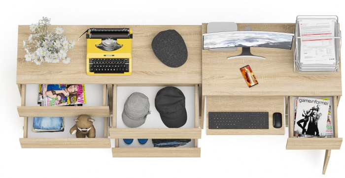 Мори компьютерный стол МС-1 правый + Комод МК1200.6, дуб сонома