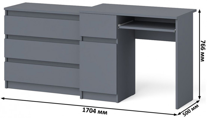 Мори Стол компьютерный МС-1 левый + Комод МК800.1, цвет графит, ШхГхВ 170,4х50х76,6 см., выдвижной ящик слева, НЕ универсальная сборка