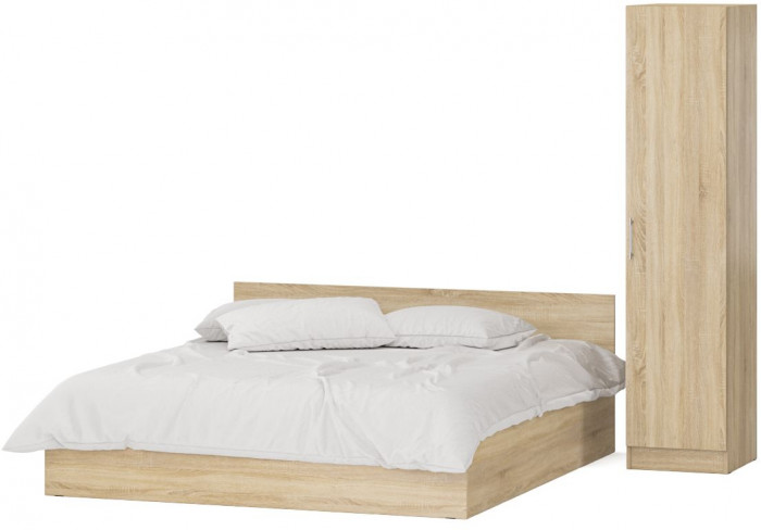 Кровать с ящиками 1800 + Пенал Стандарт, цвет дуб сонома, ШхГхВ 183,5х203,5х70 + 45х52х200 см., сп.м. 1800х2000 мм., без матраса, основание есть