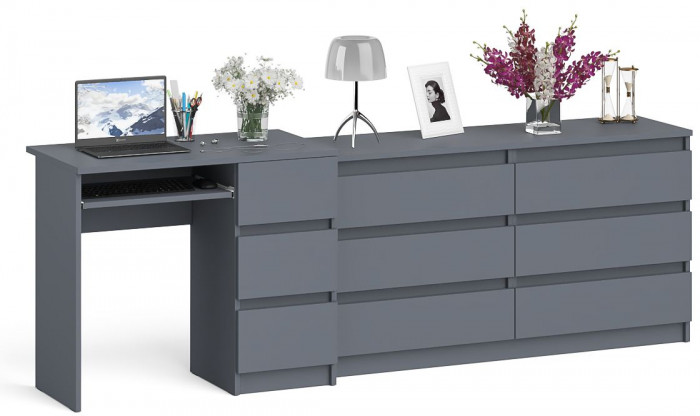 Мори компьютерный стол МС-6 правый + Комод МК1380.6, графит