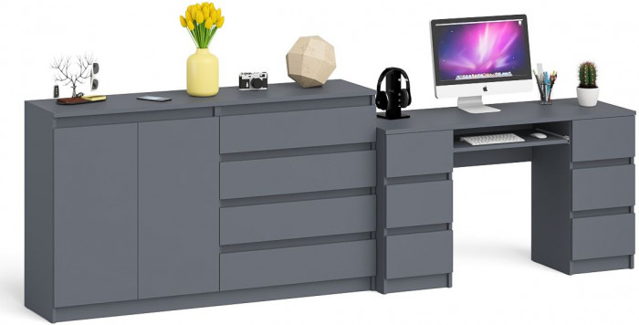 Мори Стол компьютерный МС-2 + Комод МК1600.1, цвет графит, ШхГхВ 295,8х50х94 см., универсальная сборка