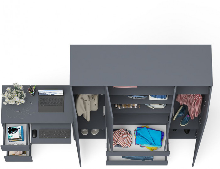 Мори Стол компьютерный МС-6 левый + Шкаф МШ1600.1, цвет графит, ШхГхВ 250,4х50,4х209,6 см., выдвижные ящики слева, НЕ универсальная сборка