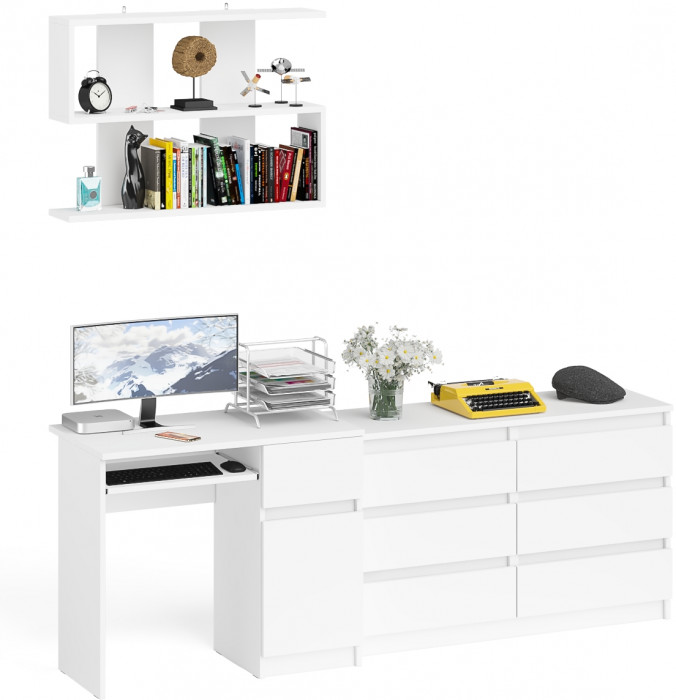 Мори компьютерный стол МС-1 правый + Комод МК1200.6 + Полка 900, белый