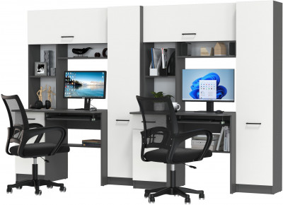 Два стола рабочих 6-0603 Альфа + два кресла 103 чёрных, цвет графит/белый, ШхГхВ 274х61х181 см., универсальная сборка