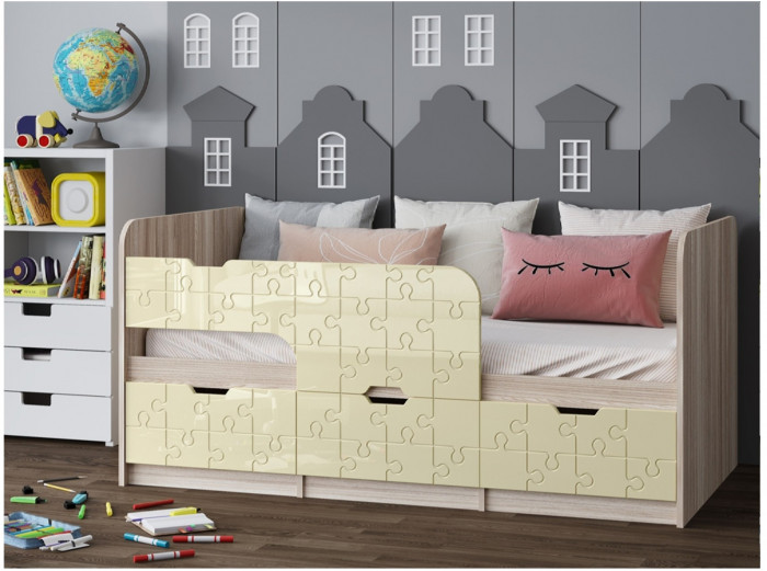 Детская кровать Юниор-9, 80х160 (Цитрус глянец, Ясень шимо светлый)