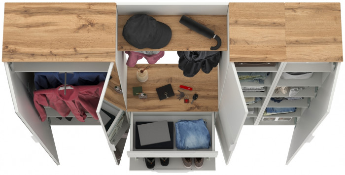 Октава Прихожая 29, белый шагрень/дуб крафт золотой/фасады МДФ белый шагрень