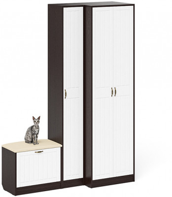 Прихожая П-6 Компоновка № 25, венге/фасады МДФ белое дерево фрезеровка прованс