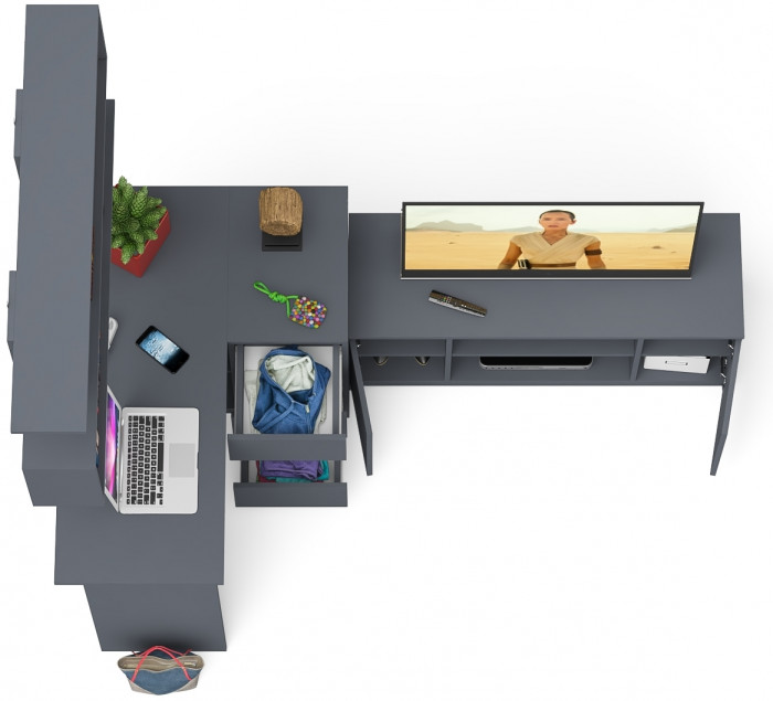 Мори компьютерный стол МС-16 правый + Тумба МТВ1200.1 + Полка 1200, графит