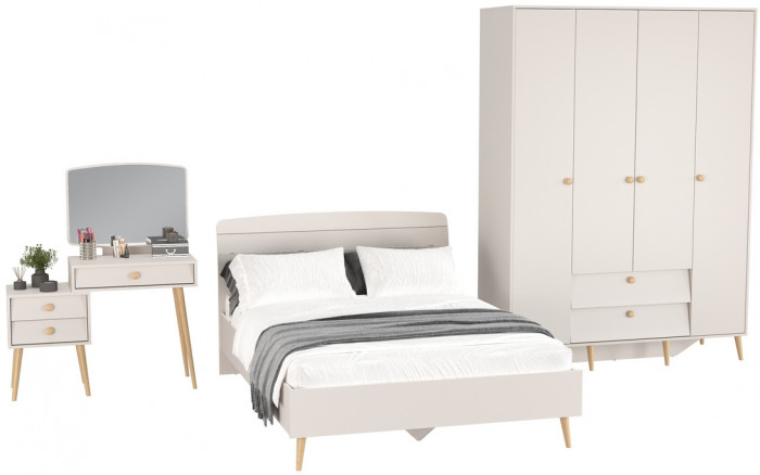 Афина Спальня 10-1400, цвет кашемир серый, сп.м. 1400х2000 мм., б/м, основание есть - фанера