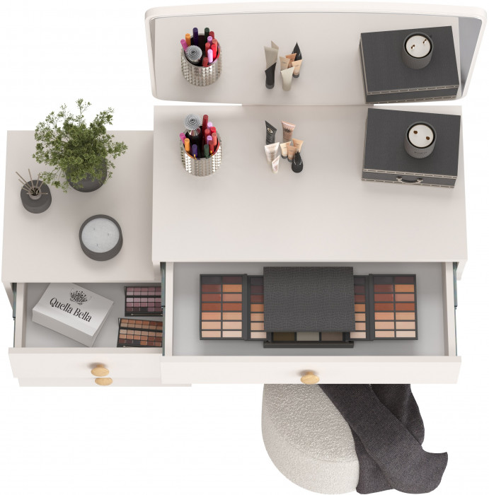 Афина Спальня 4-25901М1к.с. Трюмо + Банкетка 6-5137ТКШсв.серый Марта, цвет кашемир серый/ткань светло-серая, ШхГхВ 105х38,6х129 + 36х36х46 см, ун. сб.