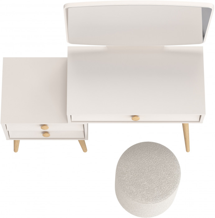 Афина Спальня 4-25901М1к.с. Трюмо + Банкетка 6-5137ТКШсв.серый Марта, цвет кашемир серый/ткань светло-серая, ШхГхВ 105х38,6х129 + 36х36х46 см, ун. сб.