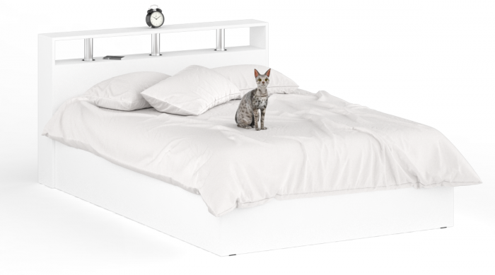 Камелия спальня № 1 Кровать 1400 + Две тумбы + Шкаф 4-х створчатый, цвет белый, сп.м. 1400х2000 мм., б/м, основание есть