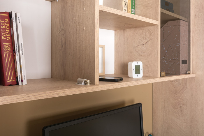 КР100 Бостон № 18, цвет дуб эндгрейн элегантный/фасады МДФ милк рикамо софт, 12.69+10.51+13.156+12.69+10.51, ШхГхВ 307,2х57,2х194,4 см.