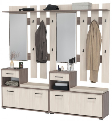 Лира ГК Прихожая 2 Два х Тумба под обувь + Два х Вешалка с зеркалом, цвет бодега тёмный/бодега светлый, ШхГхВ 200х33х185 см., универсальная сборка