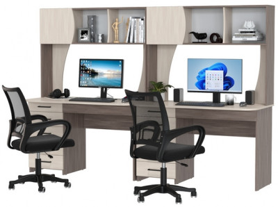 Два стола рабочих 6-0606 Сигма + два кресла 103 чёрных, цвет бодега тёмный/бодега светлый, ШхГхВ 241х60,5х166 см., НЕ универсальная сборка