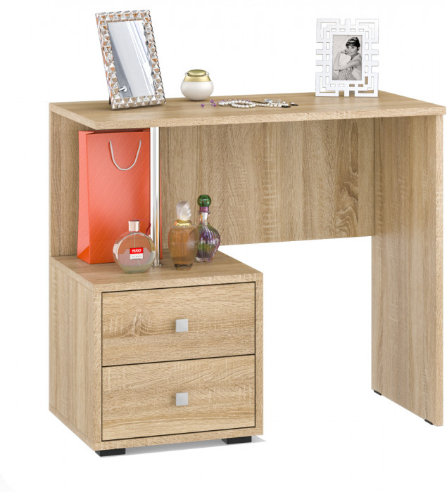 Камелия спальня № 2 Кровать 1600 + Две тумбы + Стол косметич. + Зеркало + Шкаф 4-х, цвет дуб сонома, сп.м. 1600х2000 мм., б/м, осн. есть