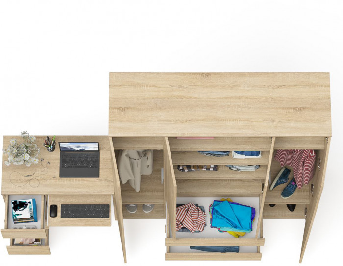 Мори Стол компьютерный МС-6 левый + Шкаф МШ1600.1, цвет дуб сонома, ШхГхВ 250,4х50,4х209,6 см., выдвижные ящики слева, НЕ универсальная сборка