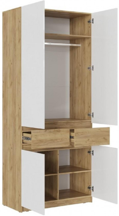 Шкаф Бостон МДФ ШК-001 (Белый глянец, Дуб Крафт Золотой)