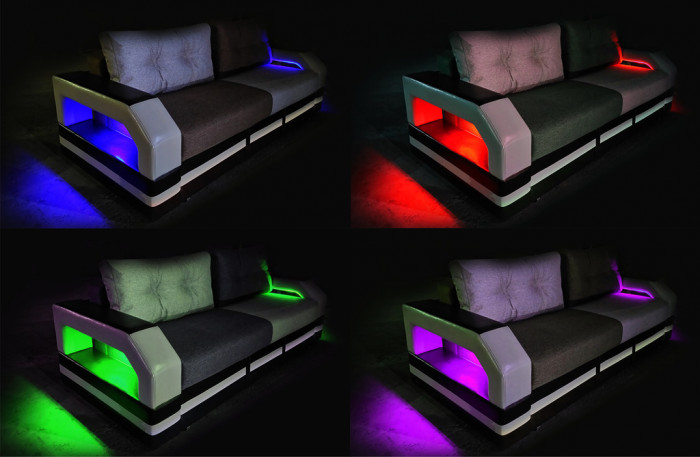 Диван-еврокнижка Манчестер 160х200, с подсветкой, велюр/экокожа комби