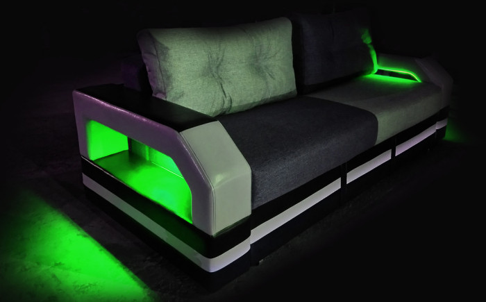 Диван-еврокнижка Манчестер 160х200, с подсветкой, велюр/экокожа комби