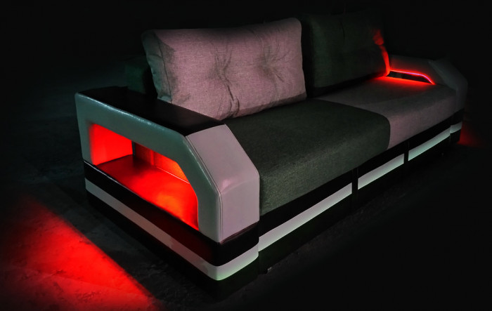 Диван-еврокнижка Манчестер 160х200, с подсветкой, велюр/экокожа комби