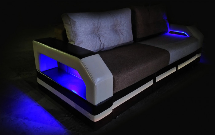 Диван-еврокнижка Манчестер 160х200, с подсветкой, велюр/экокожа комби