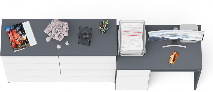 Мори компьютерный стол МС-1 левый + Комод МК1200.8, графит/белый