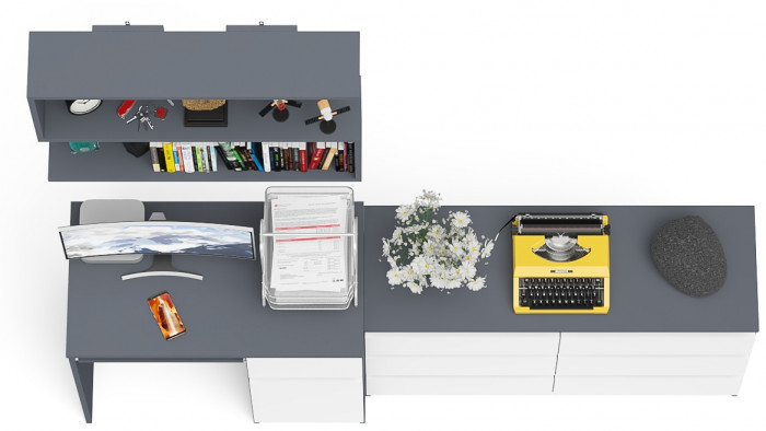 Мори компьютерный стол МС-1 правый + Комод МК1200.6 + Полка 900, графит/белый