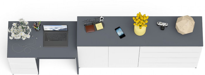 Мори компьютерный стол МС-6 левый + Комод МК1600.1, графит/белый