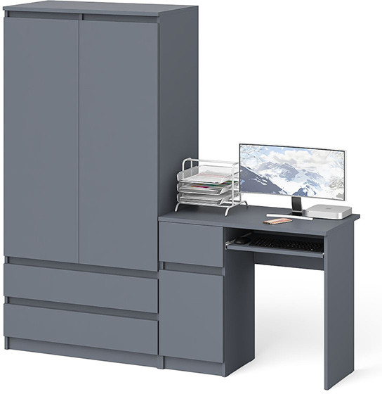 Мори Стол компьютерный МС-1 левый + Шкаф МШ900.1, цвет графит, ШхГхВ 180,4х50,4х179,6 см., выдвижной ящик слева, НЕ универсальная сборка