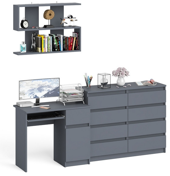 Мори компьютерный стол МС-1 правый + Комод МК1200.8 + Полка 900, графит
