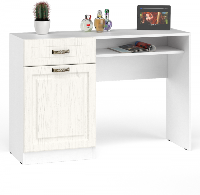 Ливерпуль Стол туалетный 12.46 + Полка 10.118, цвет ясень ваниль/белый, ШхГхВ 119,8х41,3х152,3 см., НЕ универсальная сборка