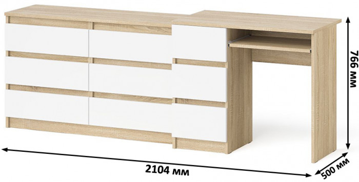 Мори Стол компьютерный МС-6 левый + Комод МК1200.6, цвет дуб сонома/белый, ШхГхВ 210,4х50х76,6 см., выдвижные ящики слева, НЕ универсальная сборка