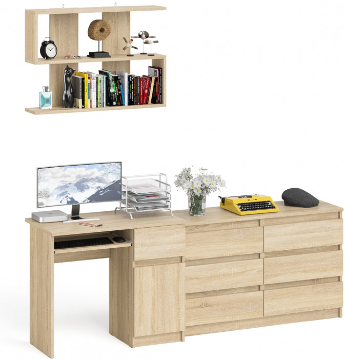 Мори компьютерный стол МС-1 правый + Комод МК1200.6 + Полка 900, дуб сонома