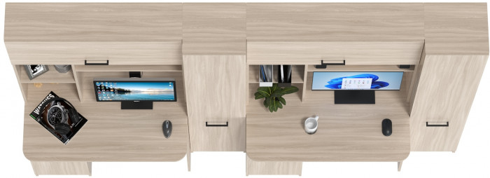 Два стола рабочих 6-0603ТМяс.св Альфа, цвет ясень шимо светлый, ШхГхВ 274х61х181 см., универсальная сборка